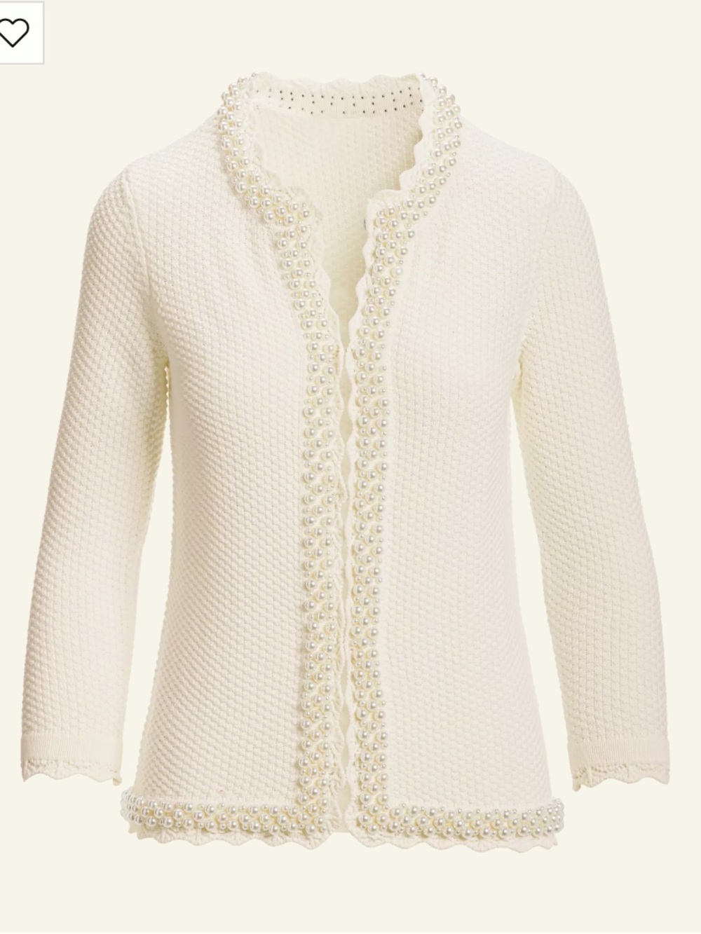 Boston Proper Pearl-Trim Textured White Knit Open Cardigan Size Small